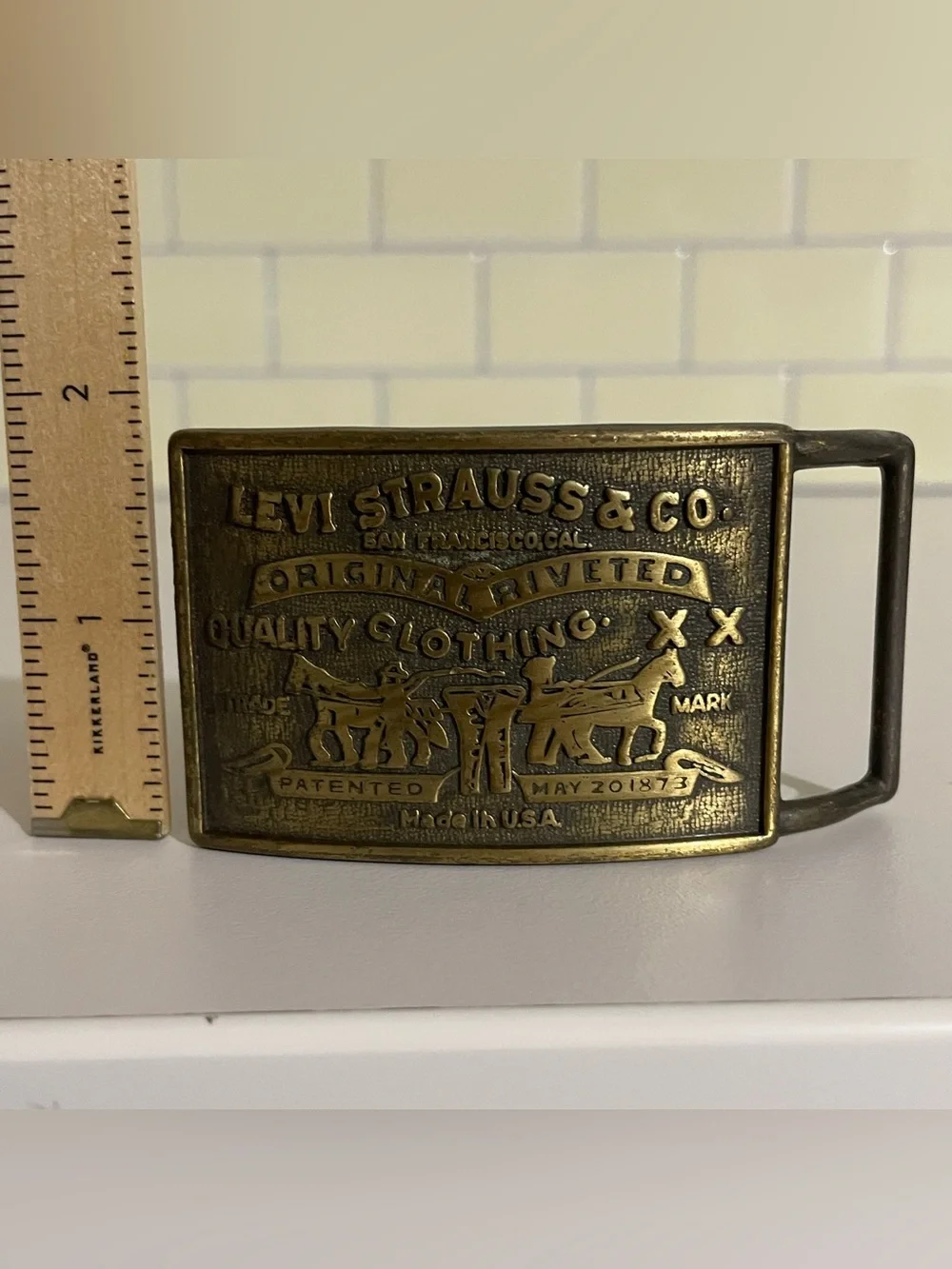 Levi's Brass Embossed Two-Horse Belt Buckle